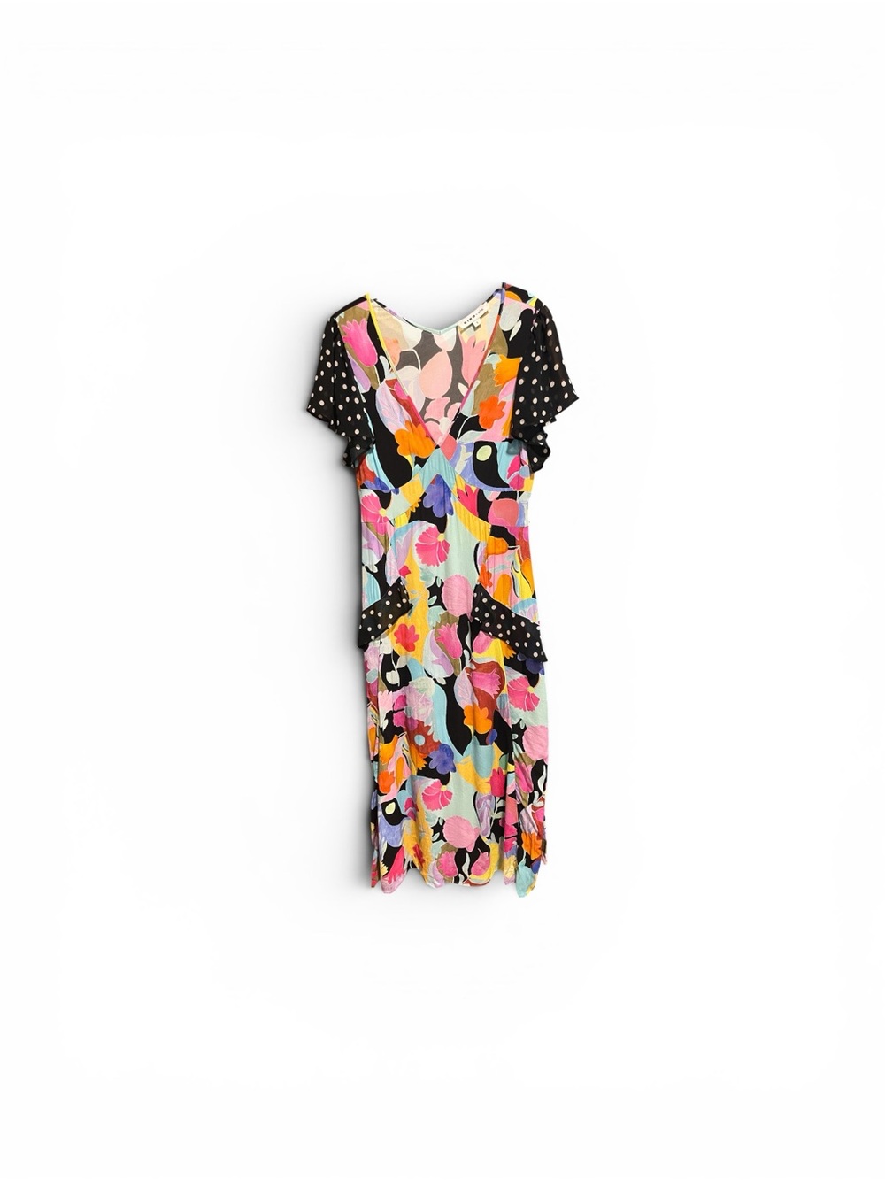 RIXO Multicolor Floral & Polka Dot Midi Dress